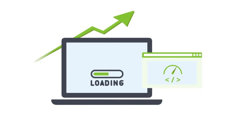 green arrow point up over a wedding venue website, indicating that an increase in page speed is helpful