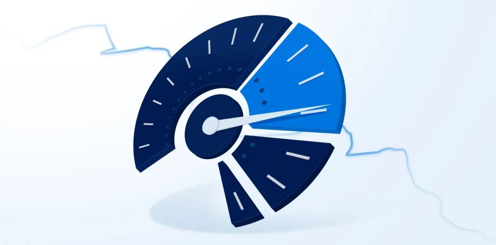 blue speedometer showing how fast a wedding venue website should be