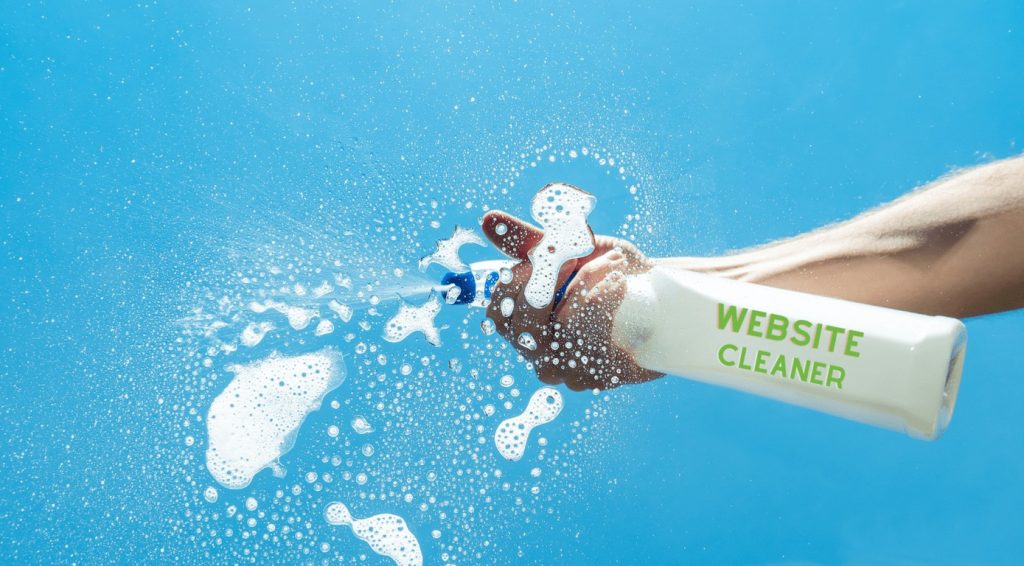 someone holding a spray bottle that is labeled as website cleaner