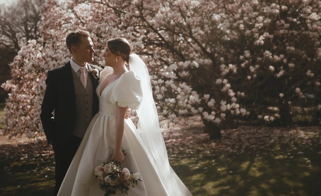 wealthy young couple got married in a beautiful outdoor wedding venue