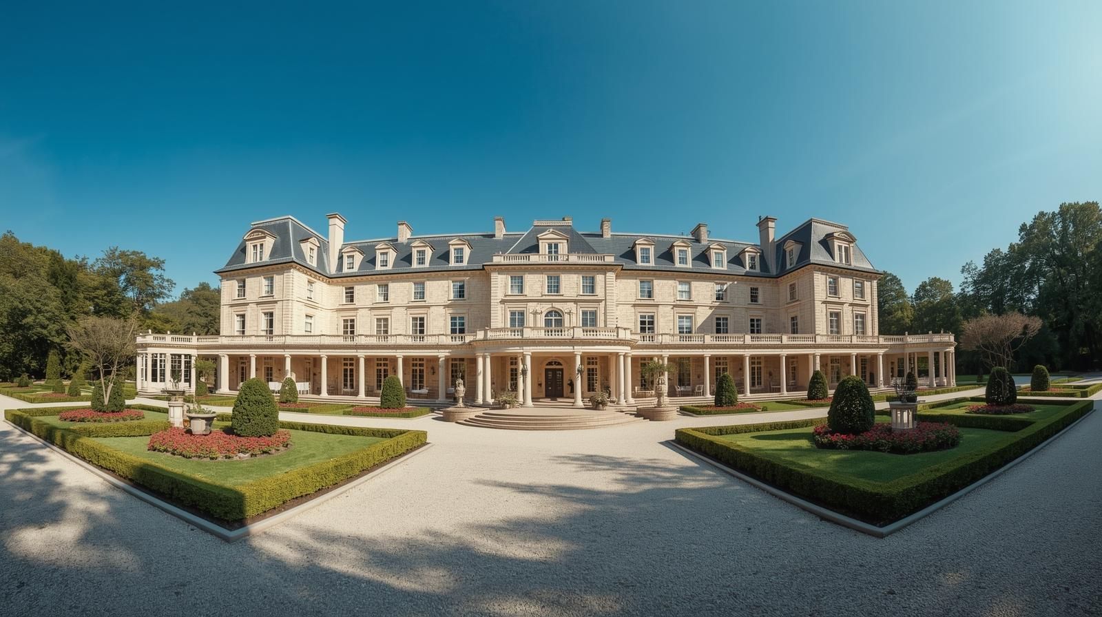 large wedding venue with well manicured landscaping that attracts a lot of couples to get married in.