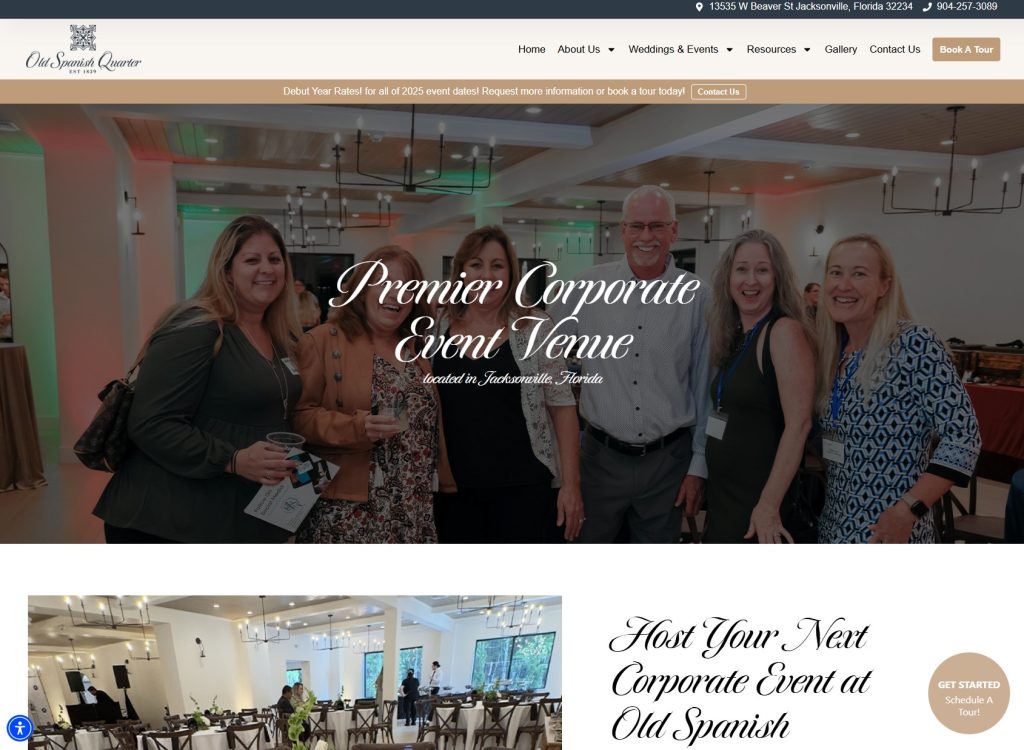 a dedicated page made for corporate events in jacksonville, FL