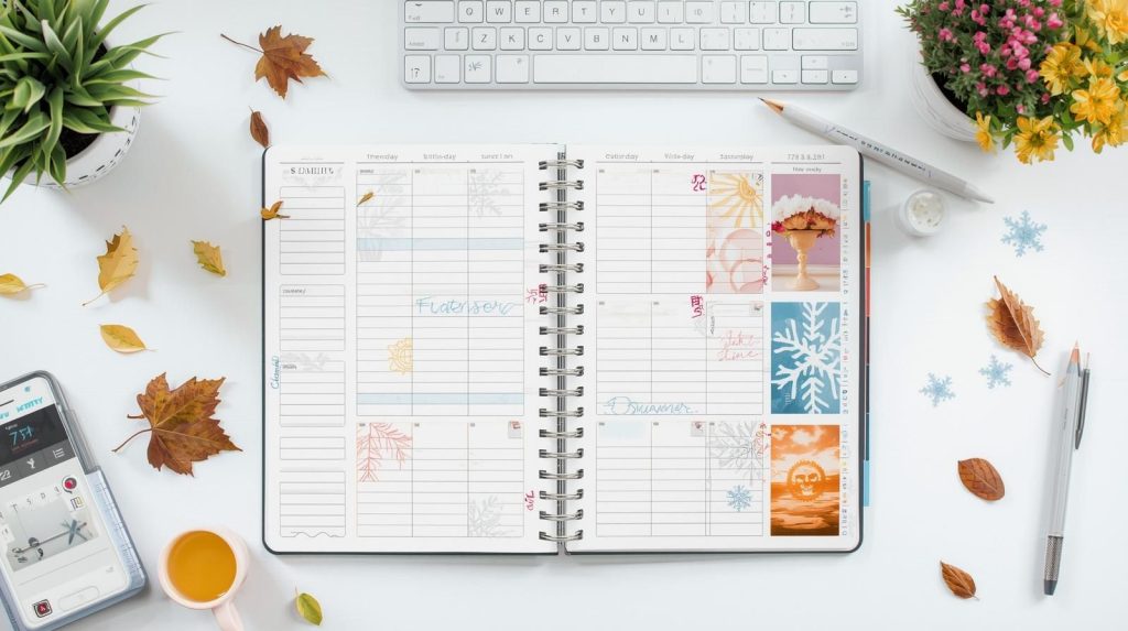 picture of a calendar book that is used to showcase the content schedule for a wedding venue to use during the week to promote weekday weddings.