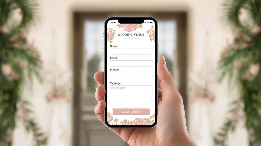 wedding venue manager holding cell phone showing how easy it is to navigate the short contact form on their website