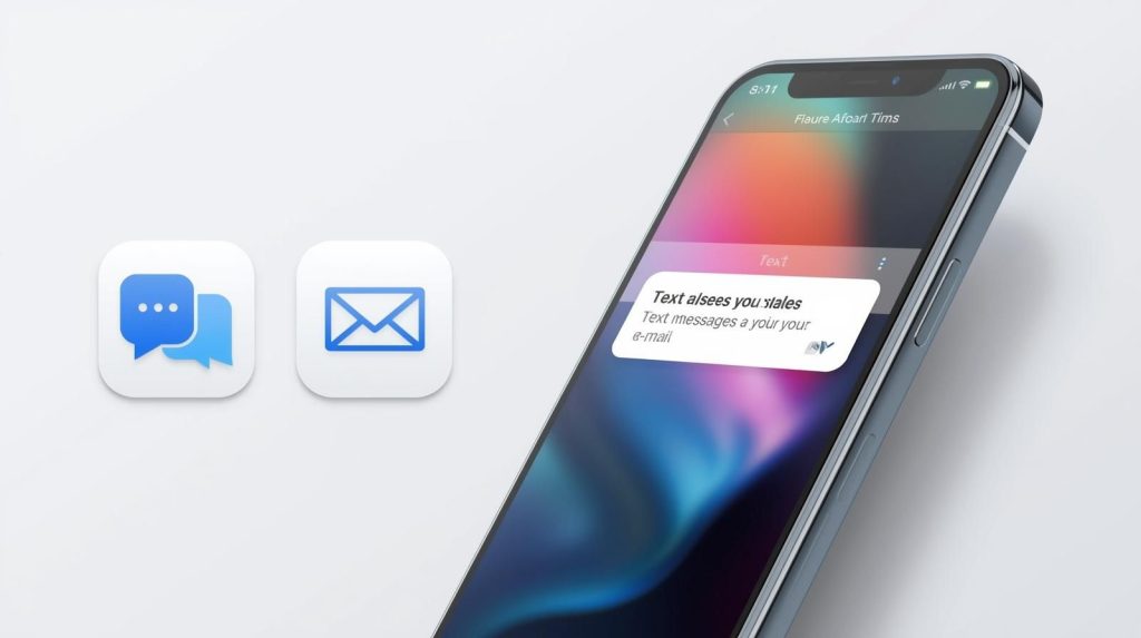 cell phone with text message and email icons