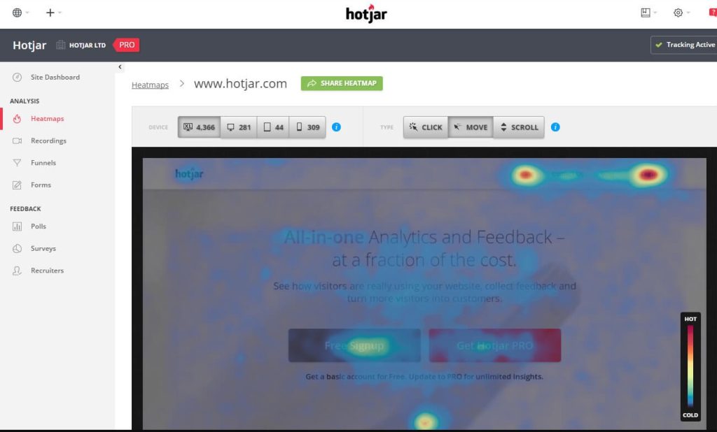 example of what a hotjar heat map looks like when overlayed on your landing page