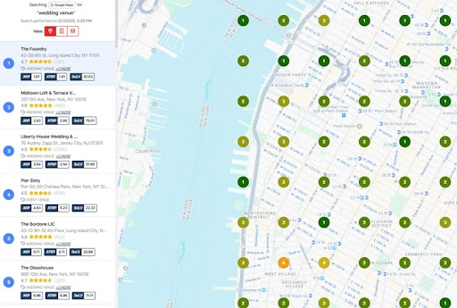 SEO falcon showing local seo rankings for a wedding venue by distance