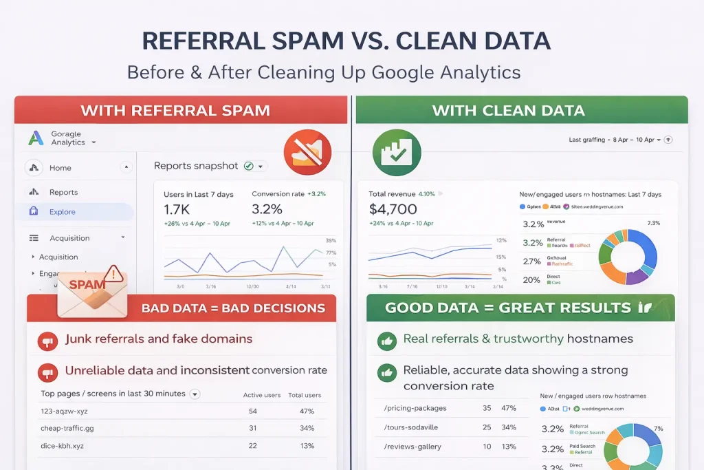 referral spam vs clean data google analytics wedding venue comparison