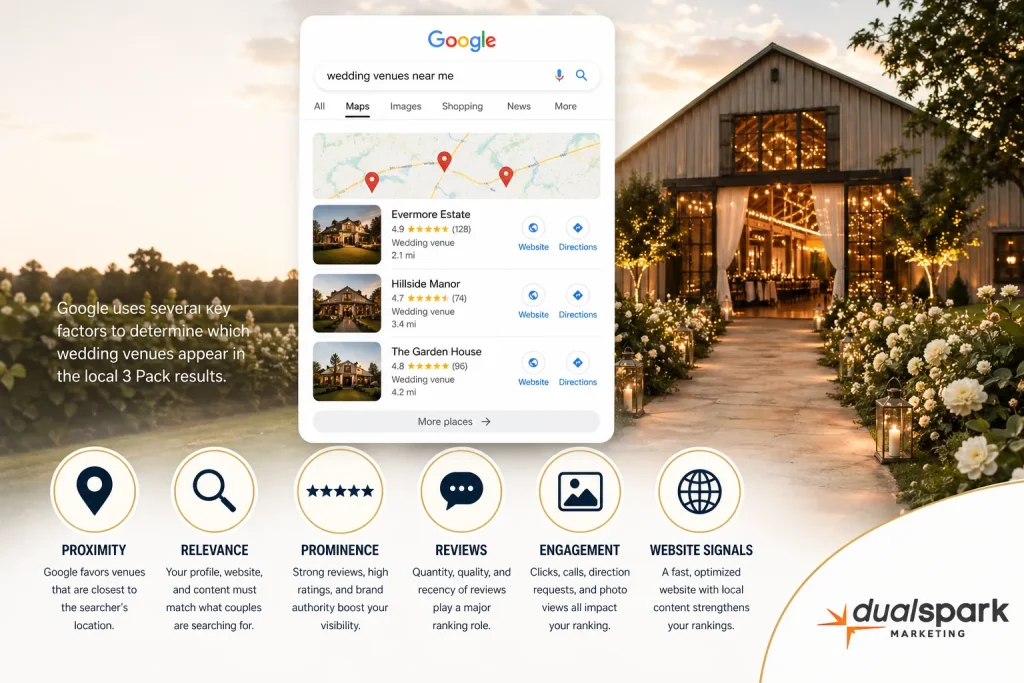 how google ranks wedding venues in the 3 pack with google maps listing example and local seo factors