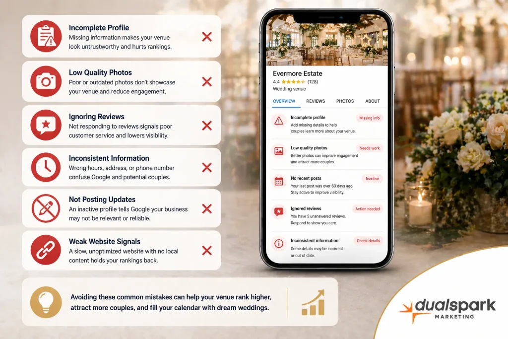 common seo mistakes wedding venues make that hurt google maps rankings and visibility